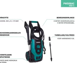 VONROC Hogedrukreiniger V22-1 2200W – 170 Bar – 450 L/h – Incl. 8m Slang, Reinigingsmiddelen Tank, Spuitstukken En Accessoires 10 VONROC Hogedrukreiniger V22-1 2200W – 170 Bar – 450 L/h – Incl. 8m Slang, Reinigingsmiddelen Tank, Spuitstukken En Accessoires -Tuin En Buiten 1200x986 2