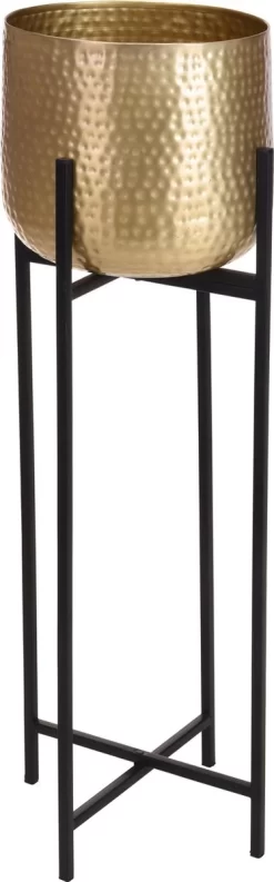 Merkloos Bloempot Op Standaard Goud - Gouden Bloempot - Metaal - 87.5cm