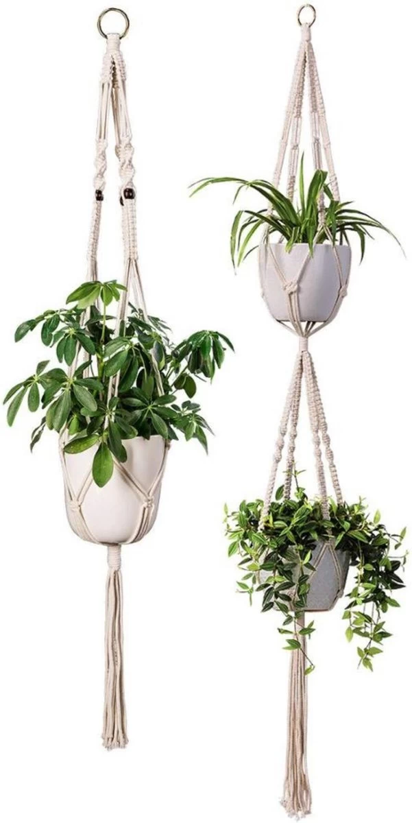 Plantenhanger Macrame Set Van 2 - Plantenhanger Met Ruimte Voor 3 Potten - Luxe Gevlochten Touw 100% Katoen - Duurzaam - Plantenbakken - Bloempotten - Macramé Stijl Hanger Voor Bloempotten - Hangpot - Fienosa 1 Plantenhanger Macrame Set Van 2 - Plantenhanger Met Ruimte Voor 3 Potten - Luxe Gevlochten Touw 100% Katoen - Duurzaam - Plantenbakken - Bloempotten - Macramé Stijl Hanger Voor Bloempotten - Hangpot - Fienosa