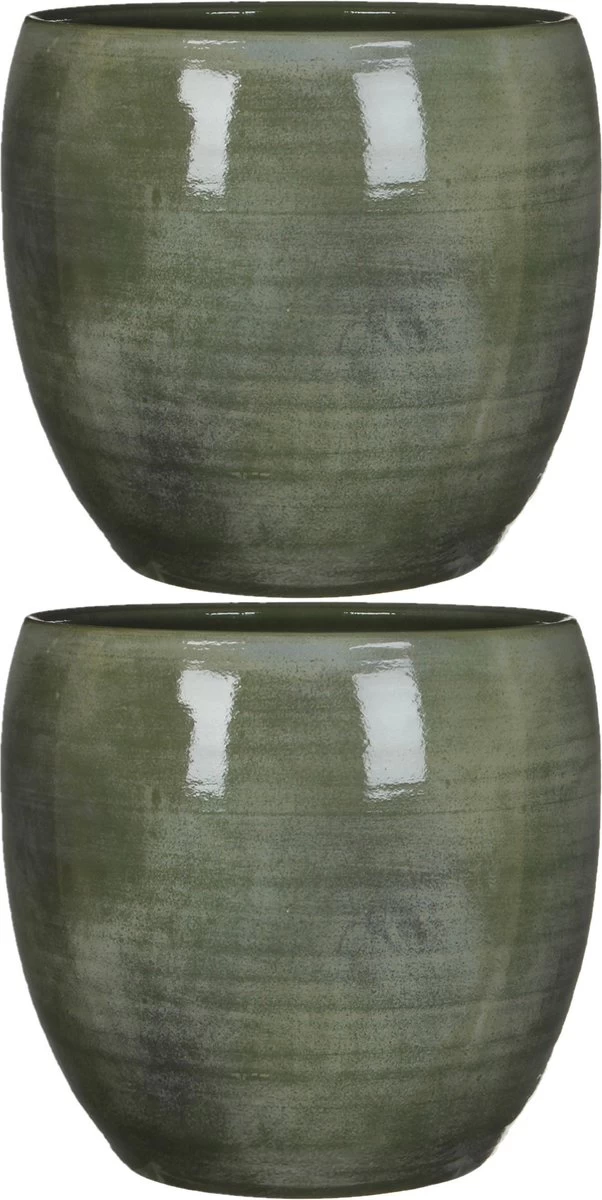 Mica Decorations Lester Bloempot - H31 X Ø33 Cm - Terracotta - Groen 2 Mica Decorations Lester Bloempot - H31 X Ø33 Cm - Terracotta - Groen - Afbeelding 2
