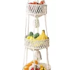 Macramé 3-Laags Hangende Fruitmand - Bohemian Mand Plantenhanger - Handgemaakt Katoen Touw Fruitschaal Hangmand - Boho Ophangbaar Etagere - Decoratieve Fruit Schaal/Basket - Opbergmand Organizer - Keuken/Balkon Decoratie - Hangpot Voor Binnen/Buiten