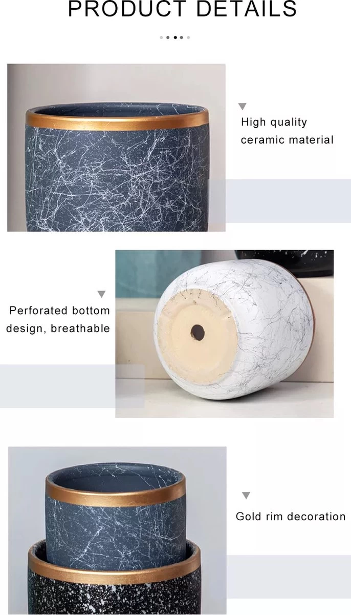 Bloempotten Binnen - Keramiek - Gouden Rand - Bloempot Buiten - Afvoergat 24 Cm - Groen – Groot 3 Bloempotten Binnen - Keramiek - Gouden Rand - Bloempot Buiten - Afvoergat 24 Cm - Groen – Groot - Afbeelding 3