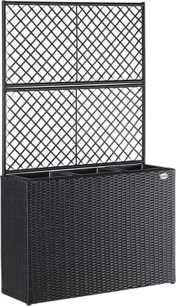 Casaria Polyrattan Plantenbak - Met Klimoprek - 3 Bakken Zwart