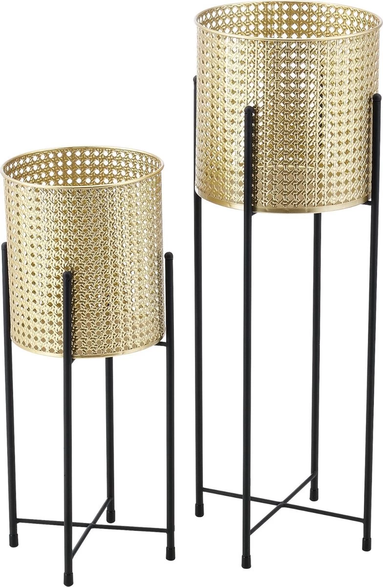 Bloempot Op Standaard Mol Set Van 2 Zwart En Goud 2 Bloempot Op Standaard Mol Set Van 2 Zwart En Goud - Afbeelding 2