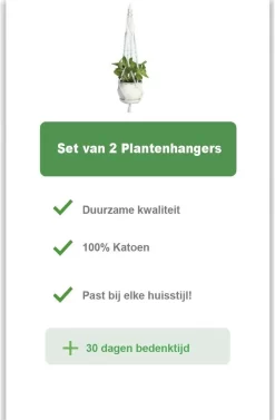 Merkloos Plantenhanger Macramé - Luxe Gevlochten Touw Katoen - 2 Stuks - Plantenpot Ophangen -Tuin En Buiten 786x1200