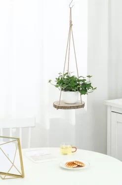 Set Van 2 Boomstam Rond Wandrek Plantenhangers - Boho Jute Houten Plantenrek - Hangpot Voor Binnen/Buiten - Hangende Bloempot Plank - Hangplant Houder - Bohemian Macrame Stijl Wandhanger - Hangplank Plant Hanger - Planthanger - Ø Rond 25-20cm -Tuin En Buiten 790x1200 2