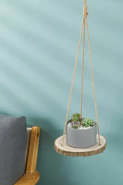 Set Van 2 Boomstam Rond Wandrek Plantenhangers - Boho Jute Houten Plantenrek - Hangpot Voor Binnen/Buiten - Hangende Bloempot Plank - Hangplant Houder - Bohemian Macrame Stijl Wandhanger - Hangplank Plant Hanger - Planthanger - Ø Rond 25-20cm -Tuin En Buiten 800x1200 65