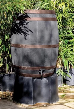 Complete Set: Regenton Bronzen Band 235 Ltr | Hout Effect | Handbewerkt | Inc.voet & Vulautomaat -Tuin En Buiten 822x1200