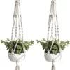 Merkloos Plantenhanger Macramé - Luxe Gevlochten Touw Katoen - 2 Stuks - Plantenpot Ophangen