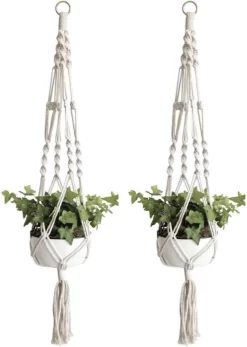 Merkloos Plantenhanger Macramé - Luxe Gevlochten Touw Katoen - 2 Stuks - Plantenpot Ophangen