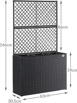 Casaria Polyrattan Plantenbak - Met Klimoprek - 3 Bakken Zwart -Tuin En Buiten 898x1200