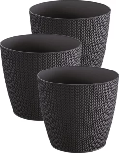 Prosperplast Set Van 3x Stuks Stijlvolle Plantenpotten/bloempotten Kunststof Dia 13 Cm En Hoogte 11 Cm In Het Antraciet Grijs Voor Binnen/buiten