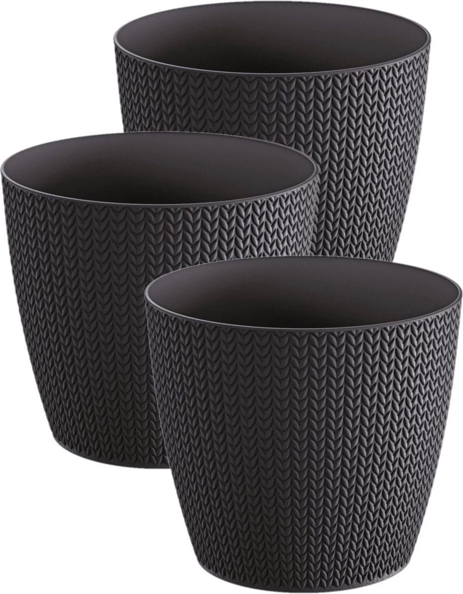 Prosperplast Set Van 3x Stuks Stijlvolle Plantenpotten/bloempotten Kunststof Dia 13 Cm En Hoogte 11 Cm In Het Antraciet Grijs Voor Binnen/buiten 1 Prosperplast Set Van 3x Stuks Stijlvolle Plantenpotten/bloempotten Kunststof Dia 13 Cm En Hoogte 11 Cm In Het Antraciet Grijs Voor Binnen/buiten