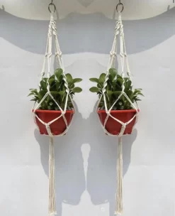 Merkloos Plantenhanger Macramé - Luxe Gevlochten Touw Katoen - 2 Stuks - Plantenpot Ophangen -Tuin En Buiten 975x1200